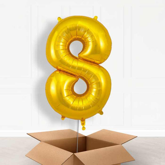 Gold Number 8 Helium Balloon in a Box - Giant Number | Party Save Smile