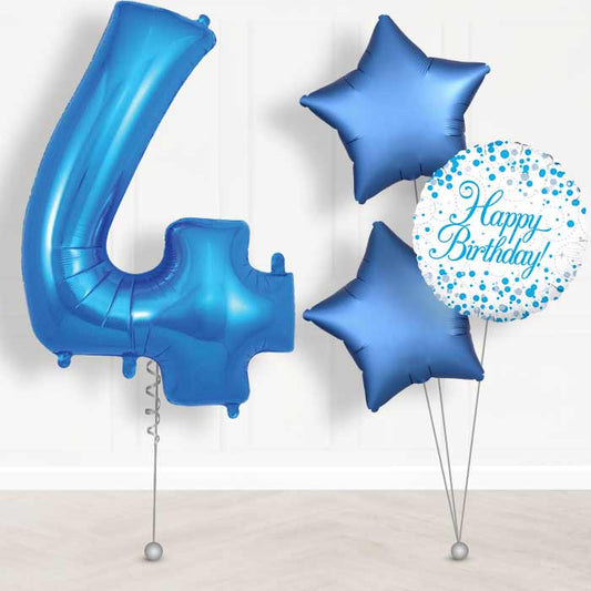 Blue Number 4 Helium Balloon in a Box - Giant Number and 3 Balloons | Party Save Smile