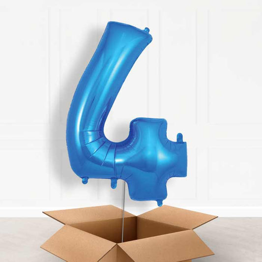 Blue Number 4 Helium Balloon in a Box - Giant Number | Party Save Smile