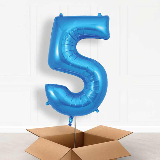 Blue Number 5 Helium Balloon in a Box - Giant Number | Party Save Smile