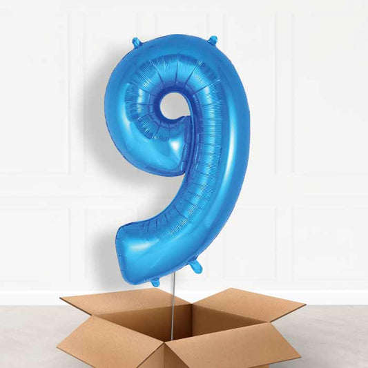 Blue Number 9 Helium Balloon in a Box - Giant Number | Party Save Smile