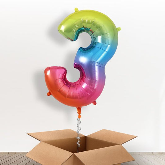 Rainbow Number 3 Helium Balloon in a Box - Giant Number | Party Save Smile