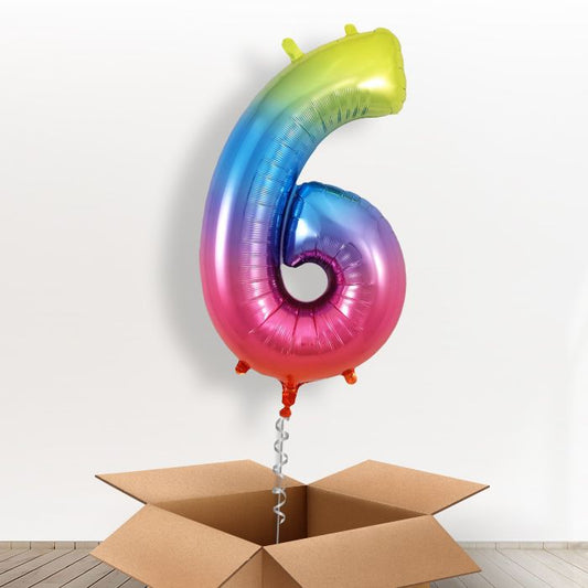 Number 6 Balloon Inflated in a Box - Rainbow - Giant Number | Party Save Smile
