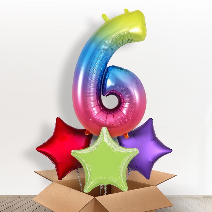 Number 6 Balloon Inflated in a Box - Rainbow