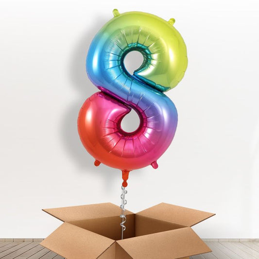 Number 8 Helium Balloon in a Box - Rainbow - Giant Number | Party Save Smile