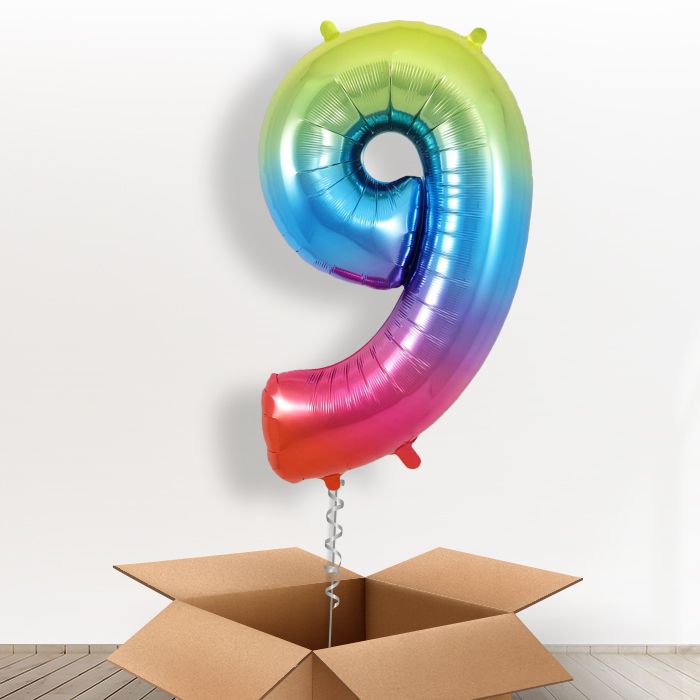 Number 9 Balloon in a Box - Rainbow