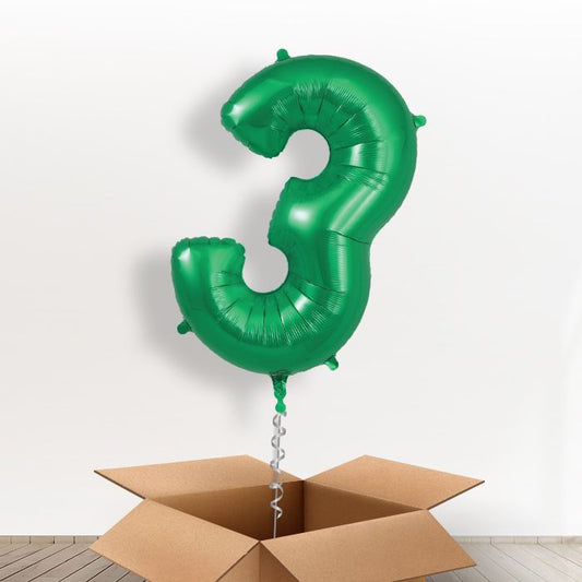 Green Number 3 Helium Balloon in a Box - Giant Number | Party Save Smile