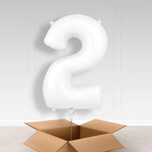 Matte White Number 2 Helium Balloon in a Box - Giant Number | Party Save Smile
