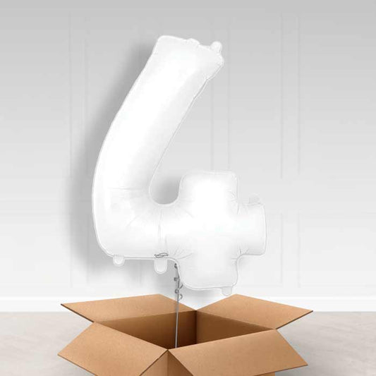 Matte White Number 4 Helium Balloon in a Box - Giant Number | Party Save Smile