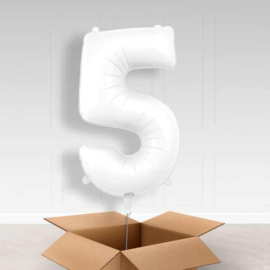 Matte White Number 5 Helium Balloon in a Box - Giant Number | Party Save Smile