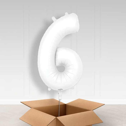 Matte White Number 6 Helium Balloon in a Box - Giant Number | Party Save Smile