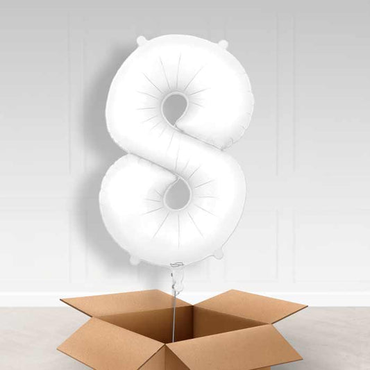 Matte White Number 8 Helium Balloon in a Box - Giant Number | Party Save Smile