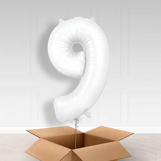 Matte White Number 9 Helium Balloon in a Box - Giant Number | Party Save Smile