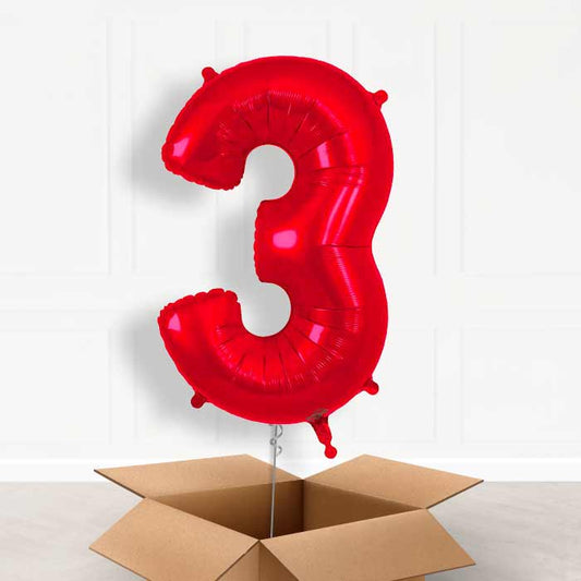 Red Number 3 Helium Balloon in a Box - Giant Number | Party Save Smile