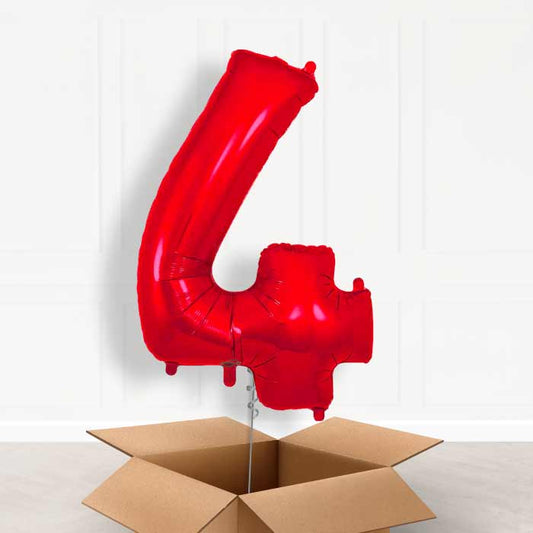 Red Number 4 Helium Balloon in a Box - Giant Number | Party Save Smile