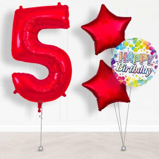 Red Number 5 Helium Balloon in a Box - Giant Number and 3 Balloons | Party Save Smile