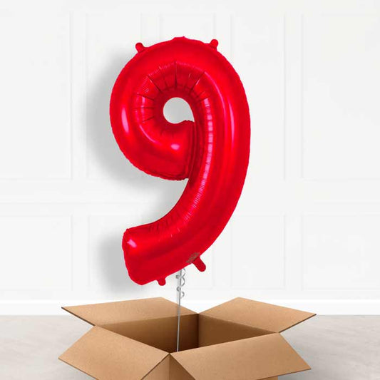 Red Number 9 Helium Balloon in a Box - Giant Number | Party Save Smile