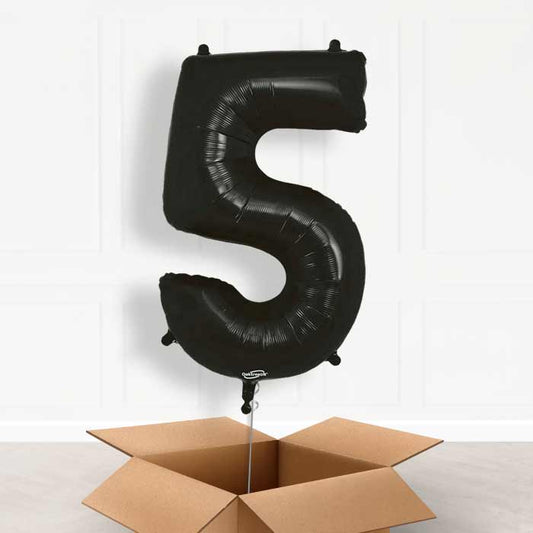 Black Number 5 Helium Balloon in a Box - Giant Number | Party Save Smile