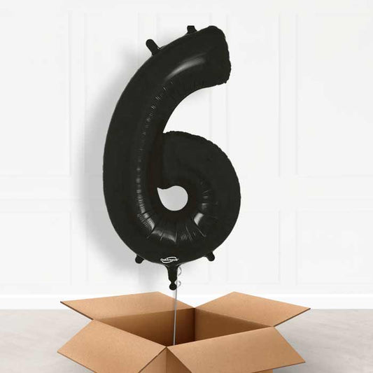 Black Number 6 Helium Balloon in a Box - Giant Number | Party Save Smile