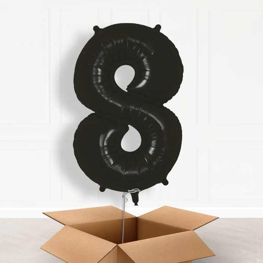Black Number 8 Helium Balloon in a Box - Giant Number | Party Save Smile