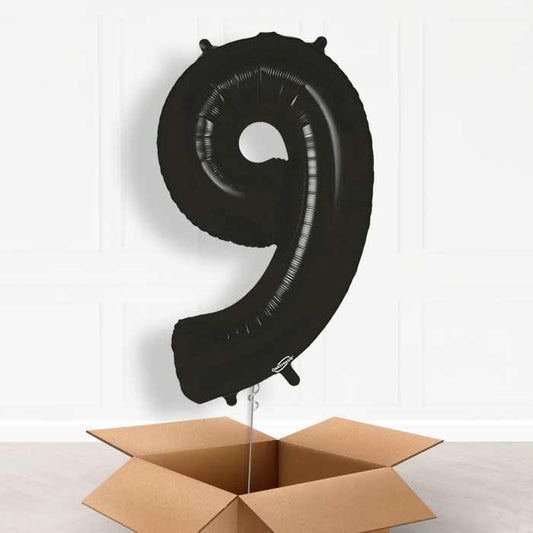 Black Number 9 Helium Balloon in a Box - Giant Number | Party Save Smile