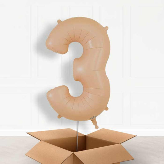 Matte Nude Number 3 Helium Balloon in a Box - Giant Number | Party Save Smile