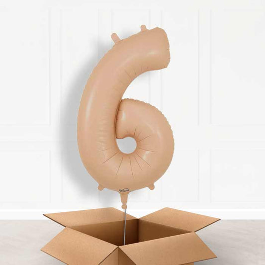 Matte Nude Number 6 Helium Balloon in a Box - Giant Number | Party Save Smile