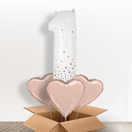 Rose Gold and White Number 1 Helium Balloon in a Box - Giant Number and 3 Balloons | Party Save Smile