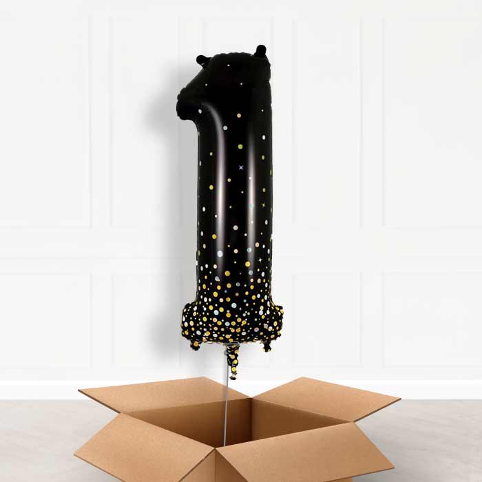 Black and Gold Helium Filled Number Balloons 0-9 - Party Save Smile