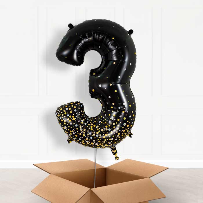 Black and Gold Helium Filled Number Balloons 0-9 - Party Save Smile