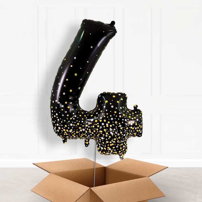 Black and Gold Helium Filled Number Balloons 0-9 - Party Save Smile