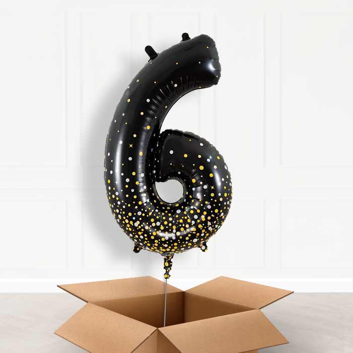 Black and Gold Helium Filled Number Balloons 0-9 - Party Save Smile