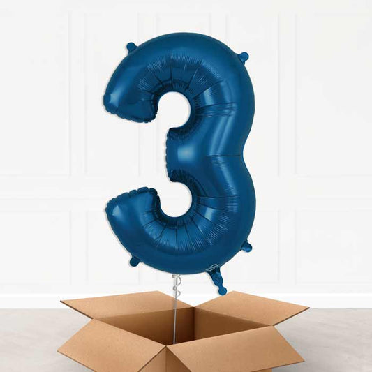 Navy Blue Number 3 Helium Balloon in a Box - Giant Number | Party Save Smile