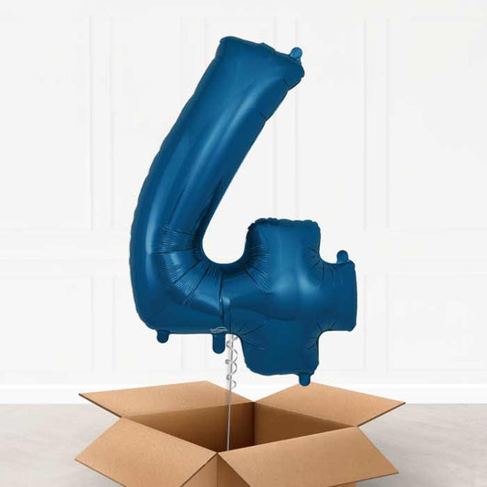 Navy Blue Number 4 Helium Balloon in a Box - Giant Number | Party Save Smile