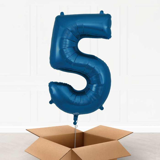 Navy Blue Number 5 Helium Balloon in a Box - Giant Number | Party Save Smile