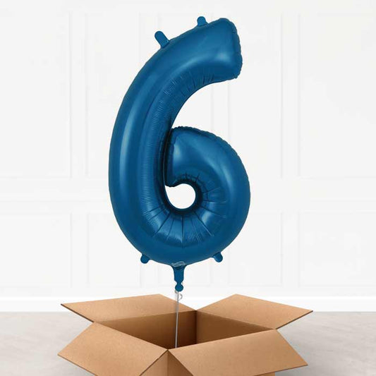 Navy Blue Number 6 Helium Balloon in a Box - Giant Number | Party Save Smile