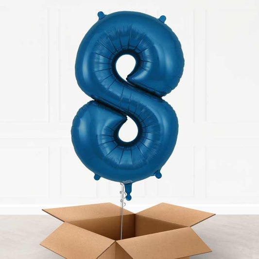 Navy Blue Number 8 Helium Balloon in a Box - Giant Number | Party Save Smile