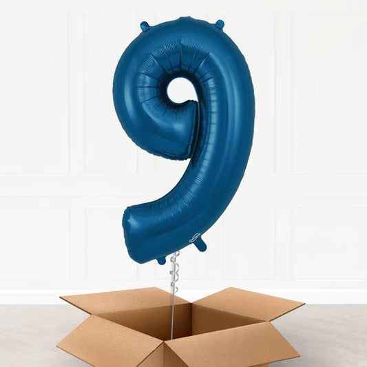 Navy Blue Number 9 Helium Balloon in a Box - Giant Number | Party Save Smile
