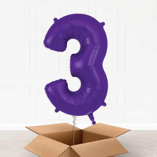 Purple Number 3 Helium Balloon in a Box - Giant Number | Party Save Smile