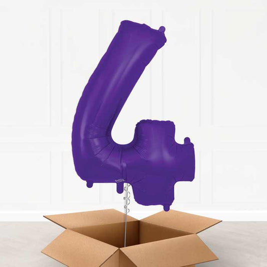 Purple Number 4 Helium Balloon in a Box - Giant Number | Party Save Smile