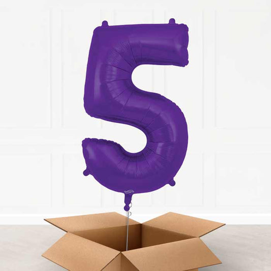 Purple Number 5 Helium Balloon in a Box - Giant Number | Party Save Smile