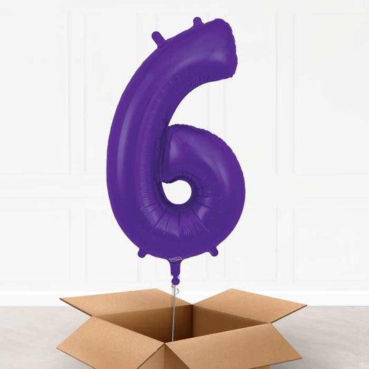 Purple Number 6 Helium Balloon in a Box - Giant Number | Party Save Smile