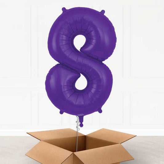 Purple Number 8 Helium Balloon in a Box - Giant Number | Party Save Smile