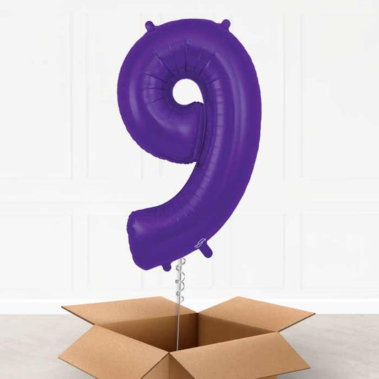 Purple Number 9 Helium Balloon in a Box - Giant Number | Party Save Smile