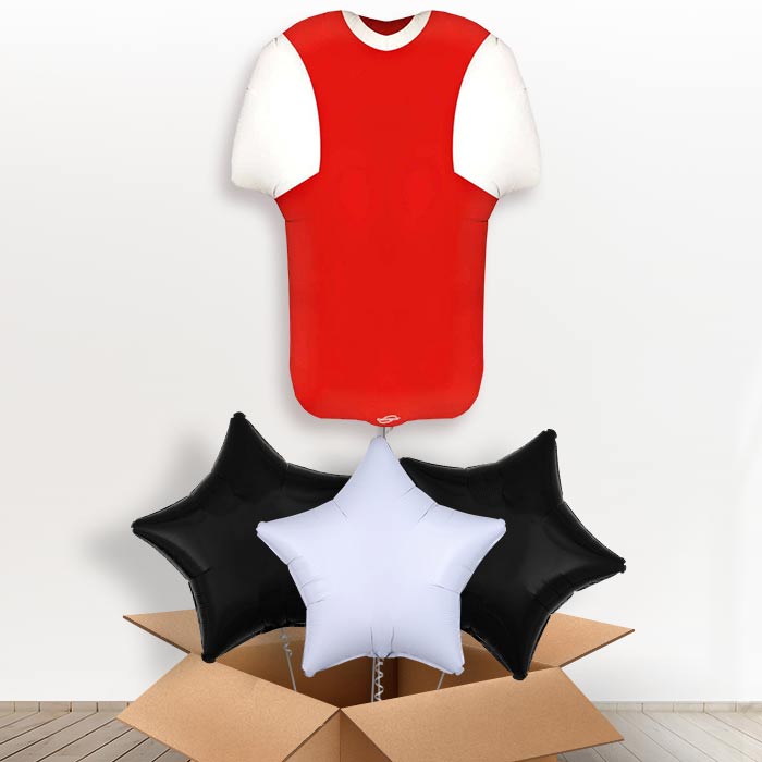Red and White Football Shirt Helium Balloon in a Box - With 3 Plain Balloons | Party Save Smile