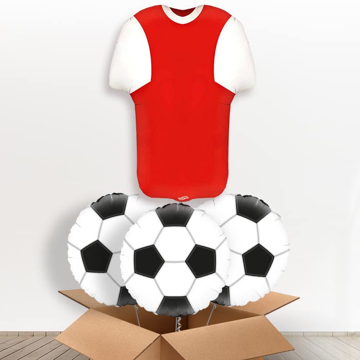 Red and White Football Shirt Helium Balloon in a Box - With 3 Themed Balloons | Party Save Smile