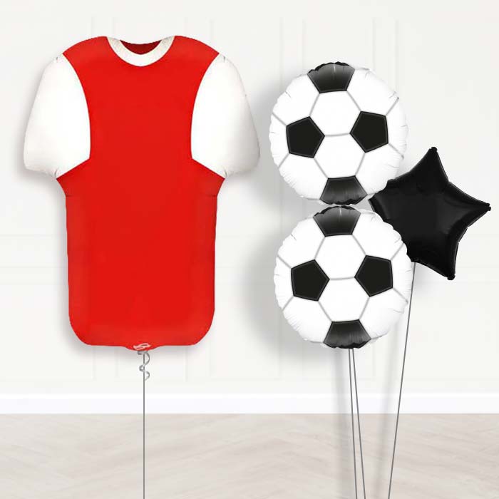 Red and White Football Shirt Balloon Bouquet-Giant Balloon + 2 Themed Balloons + 1 Plain Balloon 