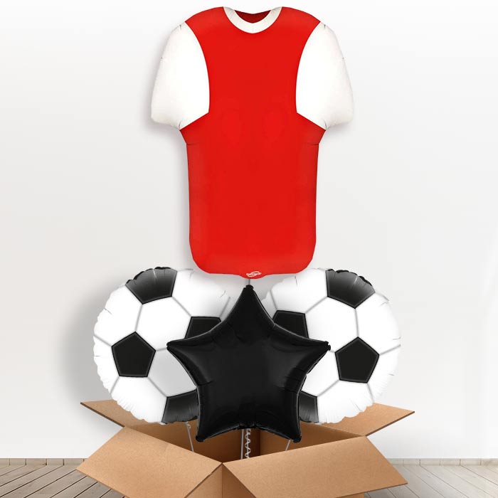 Red and White Football Shirt Helium Balloon in a Box-1 x Giant Balloon and 2 Themed Balloons and 1 Plain Balloon 
