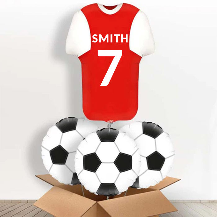 Red and White Football Shirt Helium Balloon in a Box - With 3 Themed Balloons | Party Save Smile