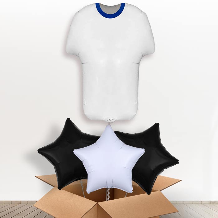 Blue and White Football Shirt Helium Balloon in a Box - With 3 Plain Balloons | Party Save Smile